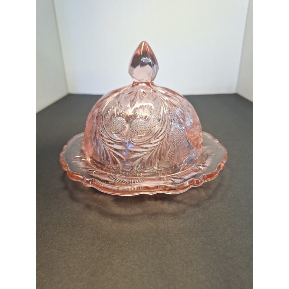 Vintage Moser Pink Glass Butter Bell. Thistle Pattern.